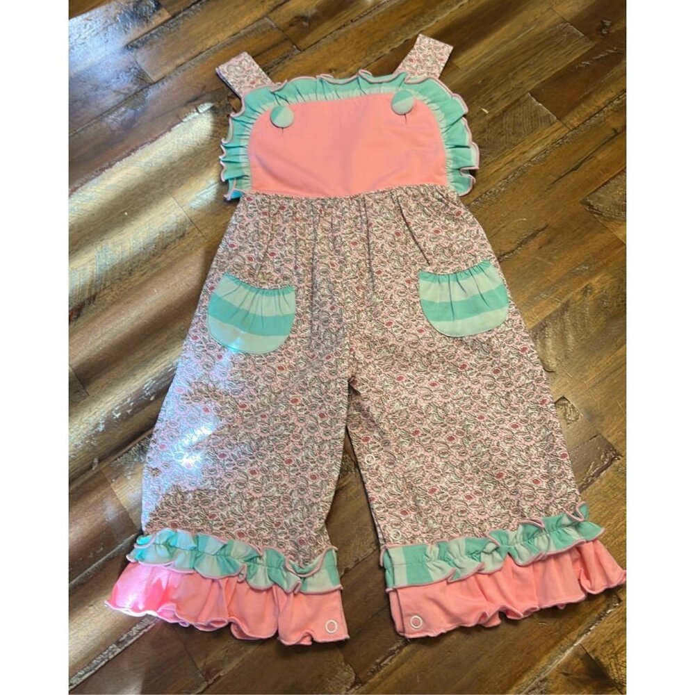 NWT baby infant girl size 6 month banana split overalls  jumpsuit ruffle stripe